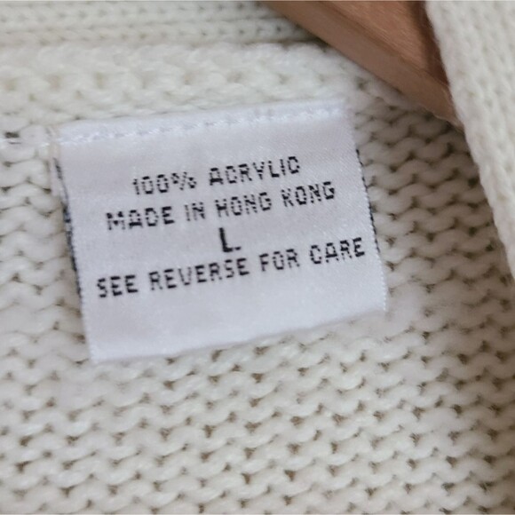 vintage oversized cozy grandpa cardigan sweater button up cream size L - Picture 5 of 5